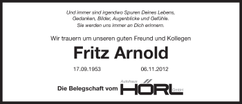 Traueranzeige von Fritz Arnold von Pegnitz-Zeitung